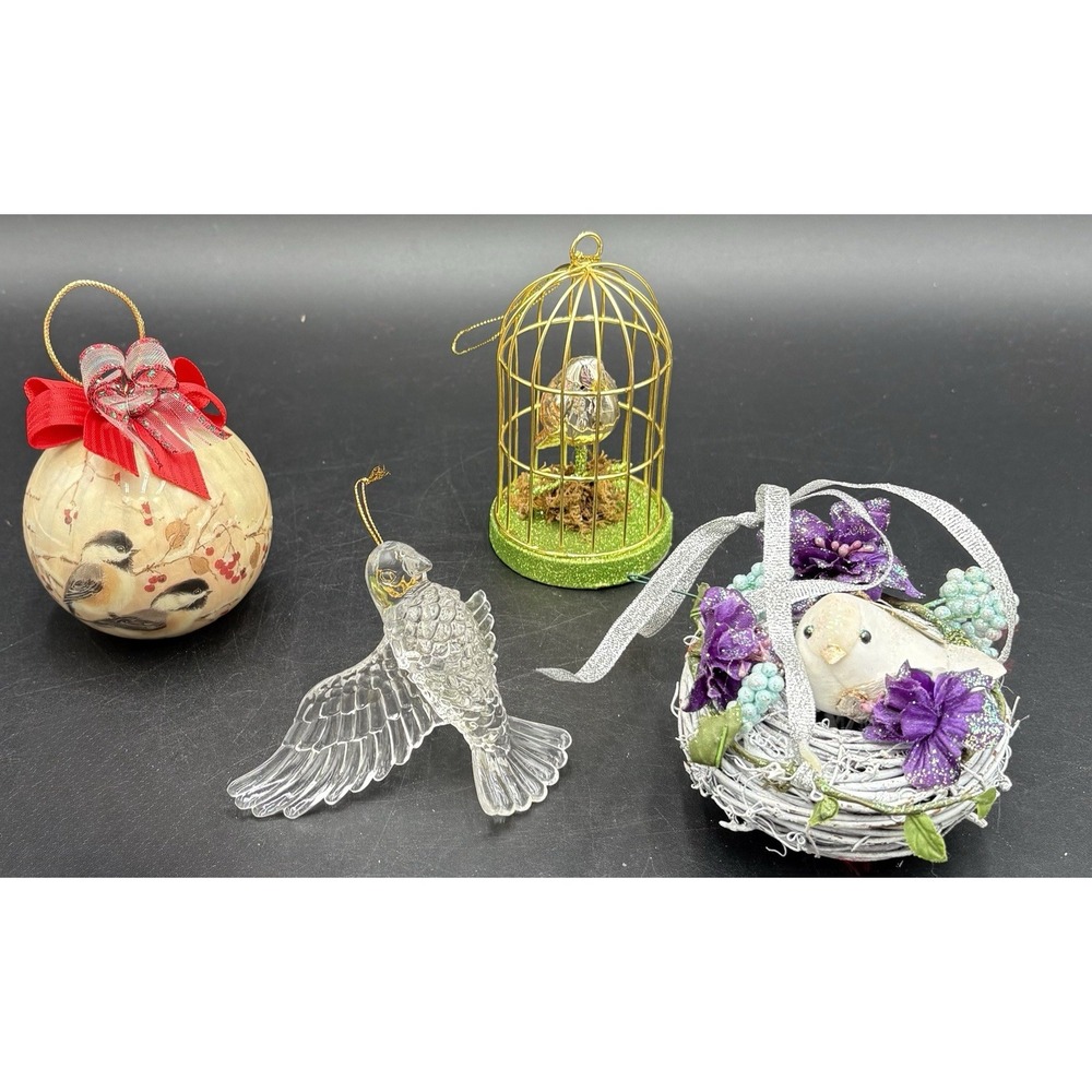 Lot of 4 Vtg Bird Ornaments Christmas Or Everyday